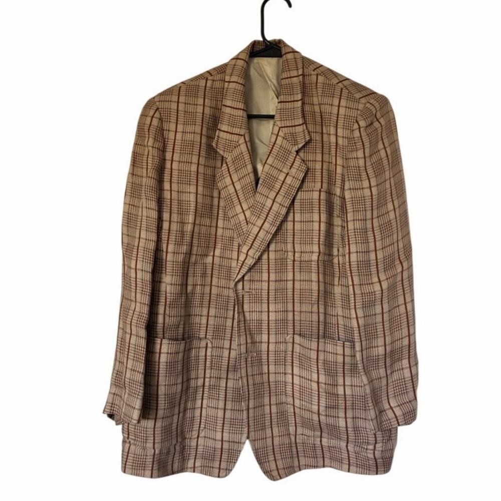 MATSUDA plaid men's blazer beige and brown jacket size 48s